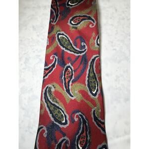 Vintage Men’s Mario Valentino Necktie, Red With Green And Orange Paisley
